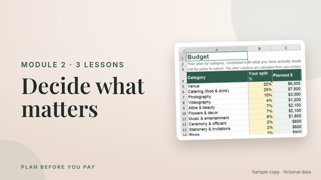 Module 2 cover: Decide what matters, with the Budget tab